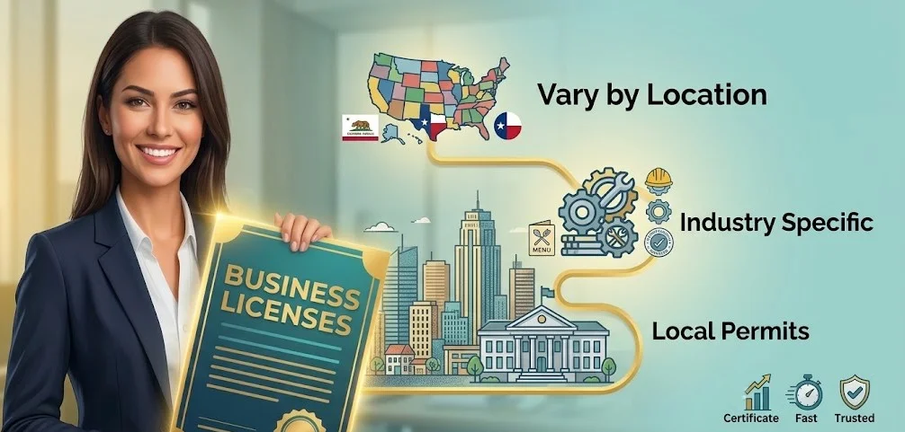 Different business license requirements by state and industry.