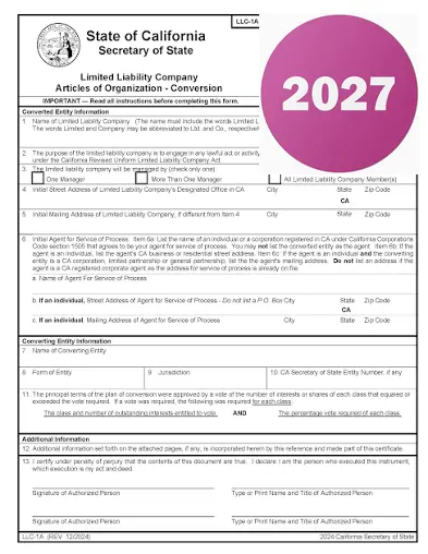 California Articles of Organization sample form filled in and ready to file