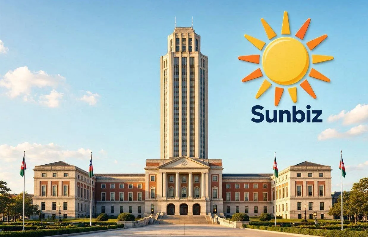 The Florida state capitol building and sun icon representing the Sunbiz business registration system.