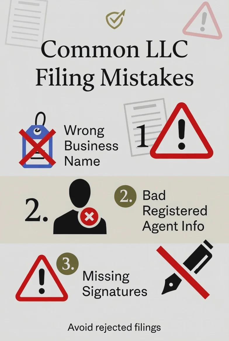 A checklist of common LLC formation mistakes that founders make when choosing a service