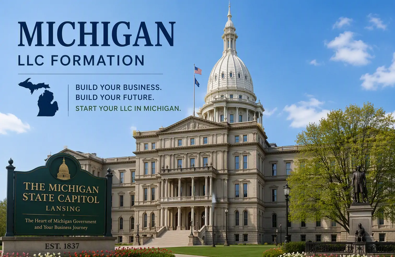 The Michigan State Capitol building in Lansing, representing Michigan LLC formation.