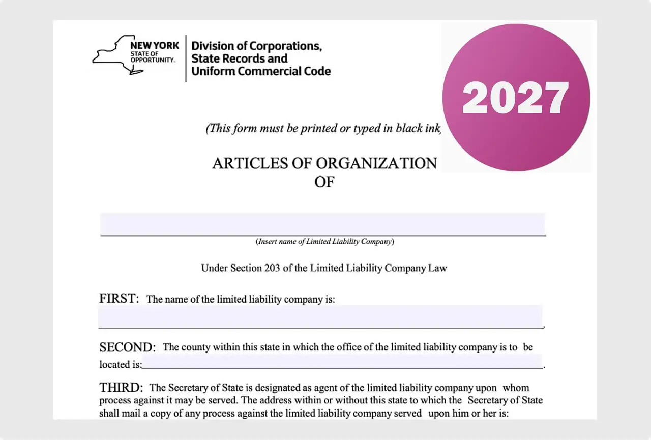 New York Articles of Organization sample form filled in and ready to file