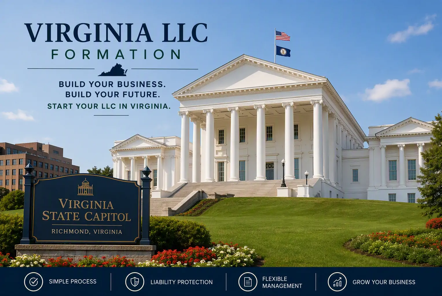 The Virginia State Capitol building in Richmond, representing Virginia LLC formation.