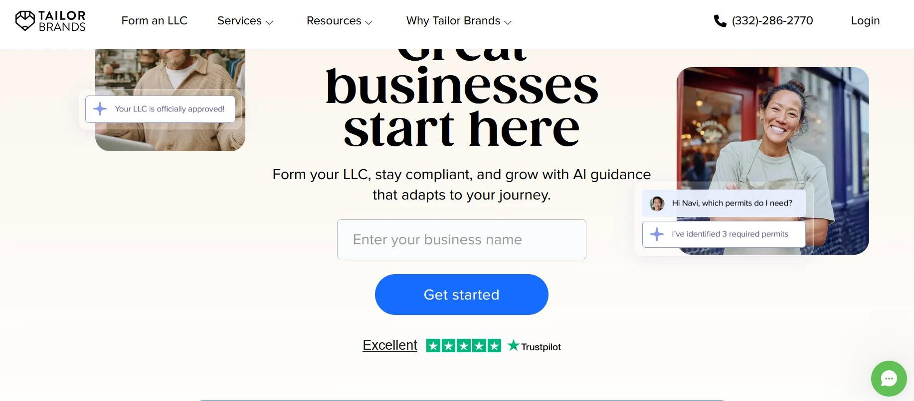 Tailor Brands dashboard showing their branding-focused approach to LLC formation