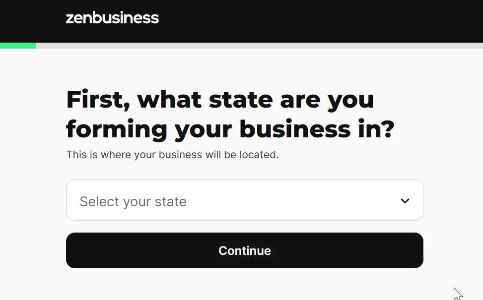 ZenBusiness free plan showing the dashboard-first approach
