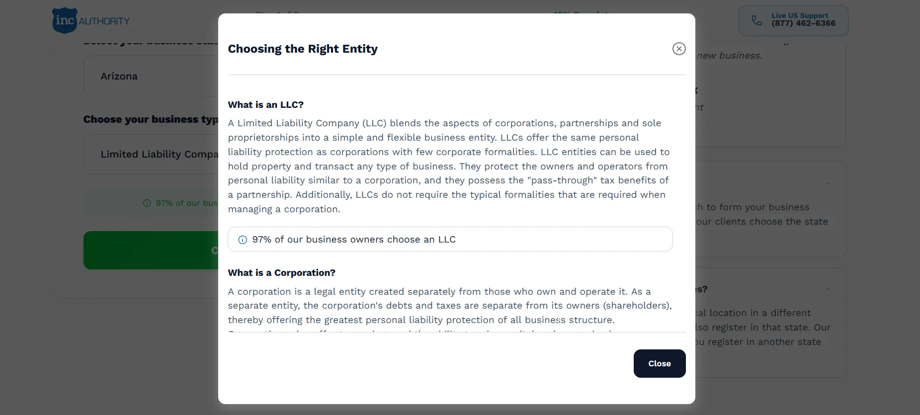 Inc Authority's formation dashboard showing the legal-first approach