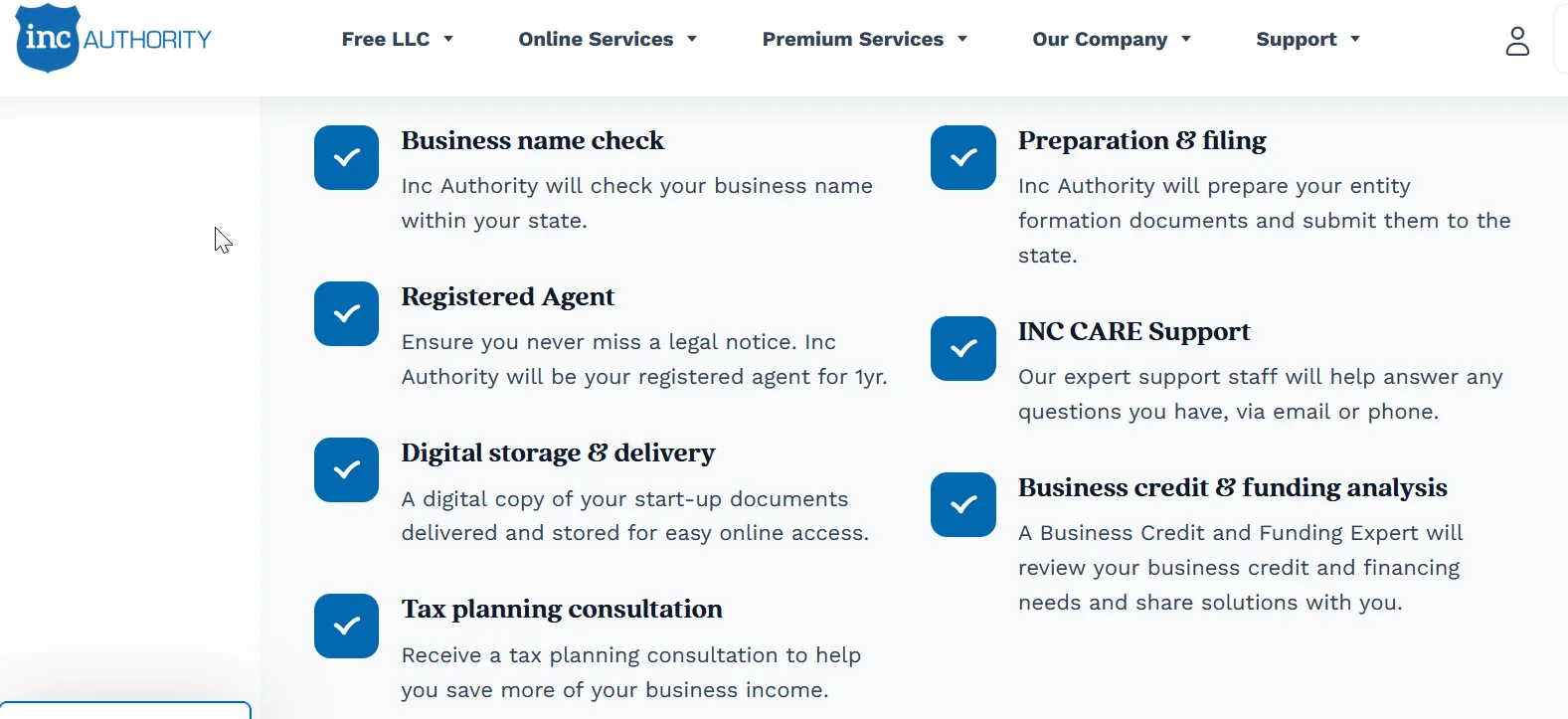 Inc Authority's free filing package showing the included registered agent
