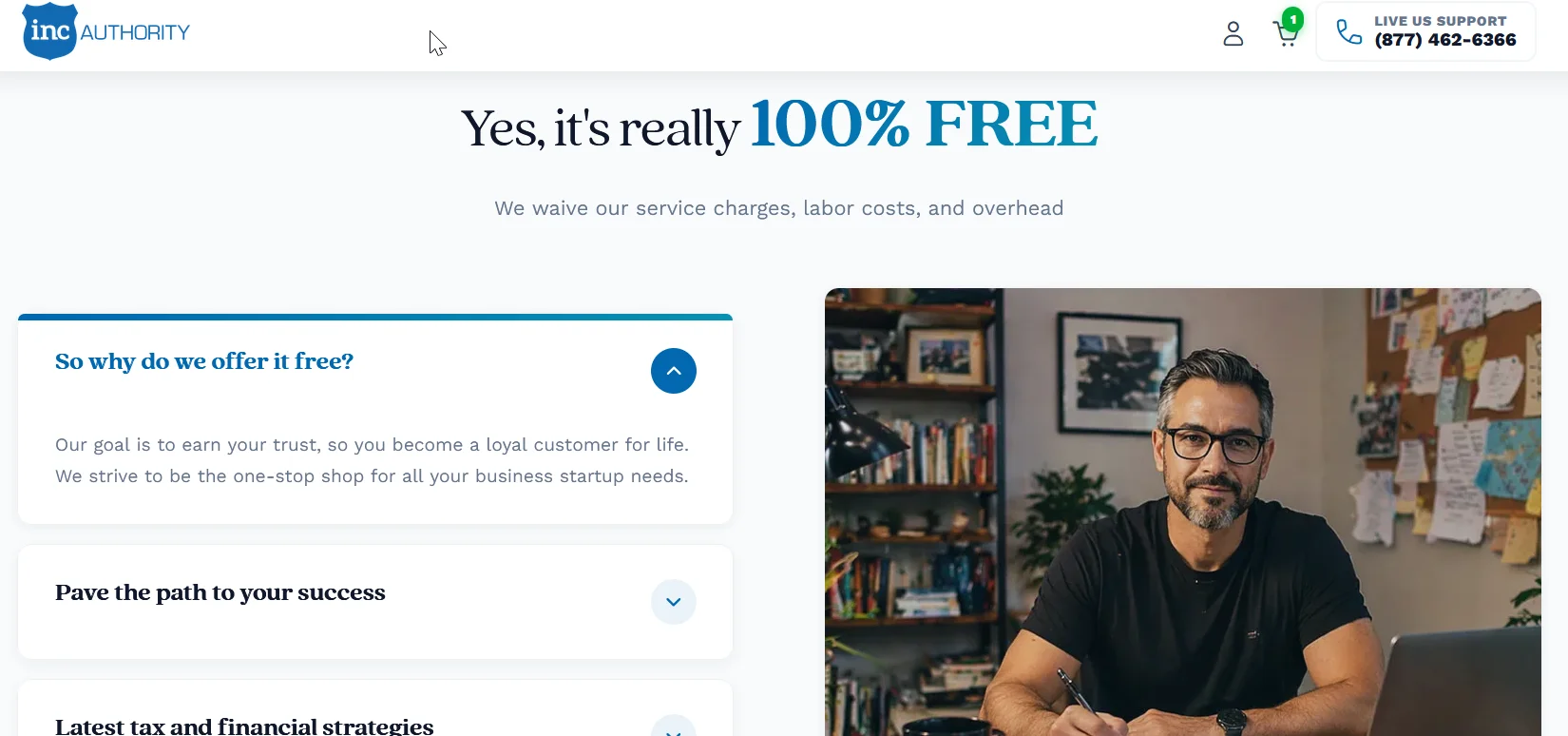 Inc Authority's free filing package showing the included registered agent
