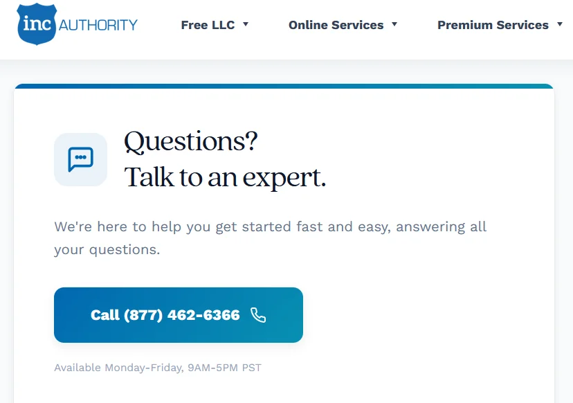 Inc Authority's phone-based consultation model showing the guided advisory approach
