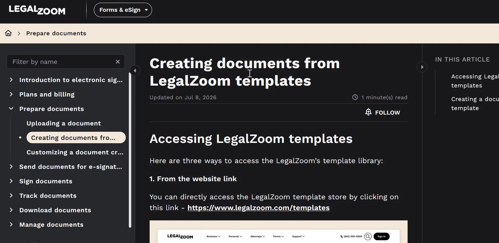 LegalZoom's registered agent document management interface