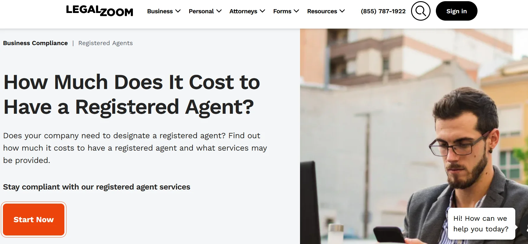LegalZoom's registered agent pricing showing the $249/year fee