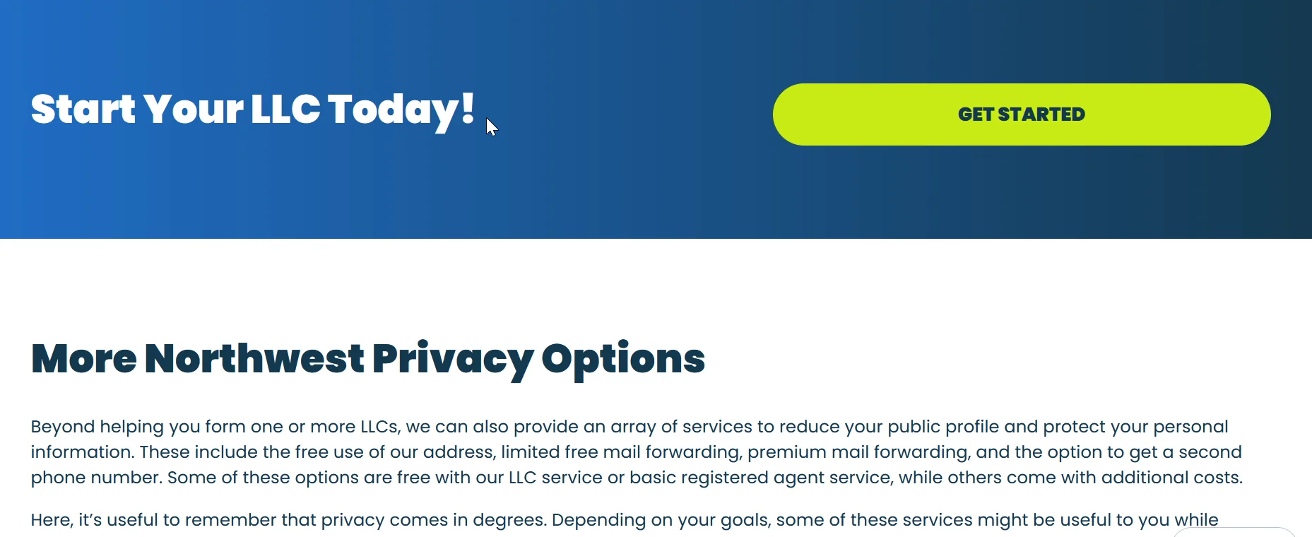 Northwest Registered Agent's privacy dashboard showing address shielding features