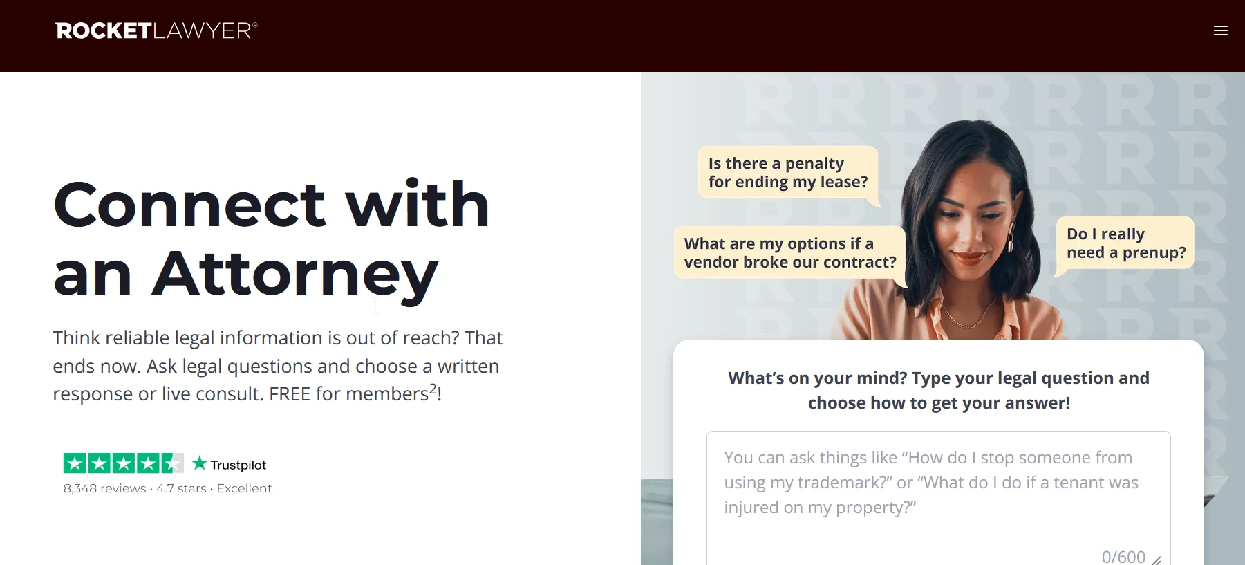 Rocket Lawyer's attorney consultation feature showing their expedited legal support