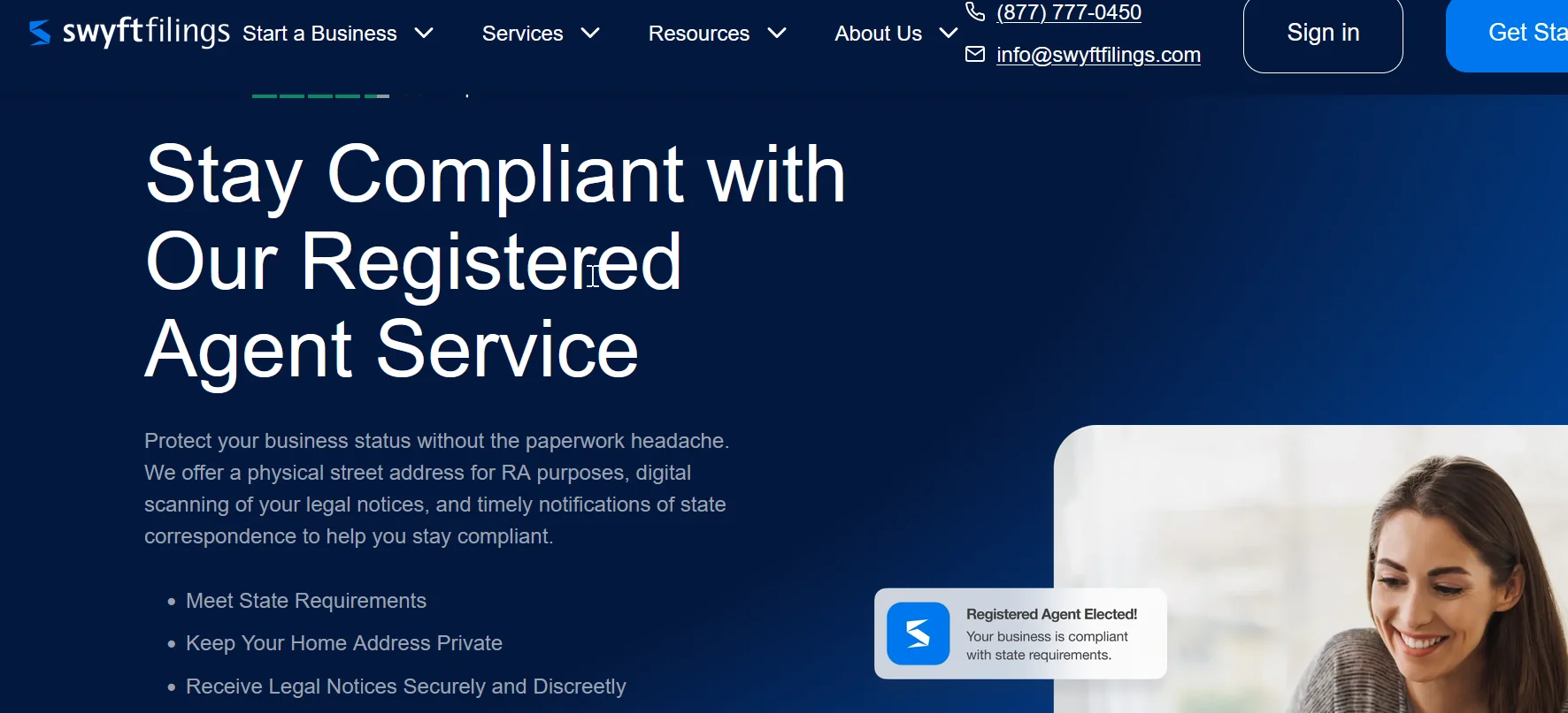 Swyft Filings' registered agent billing showing the quarterly subscription model