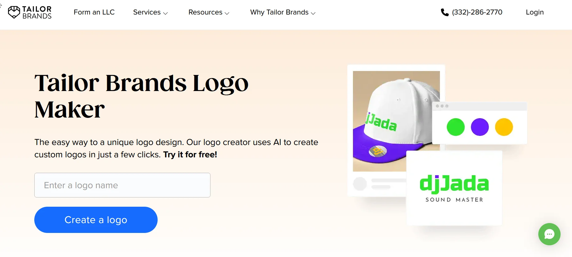 Tailor Brands' AI logo generator that creates assets before the LLC exists