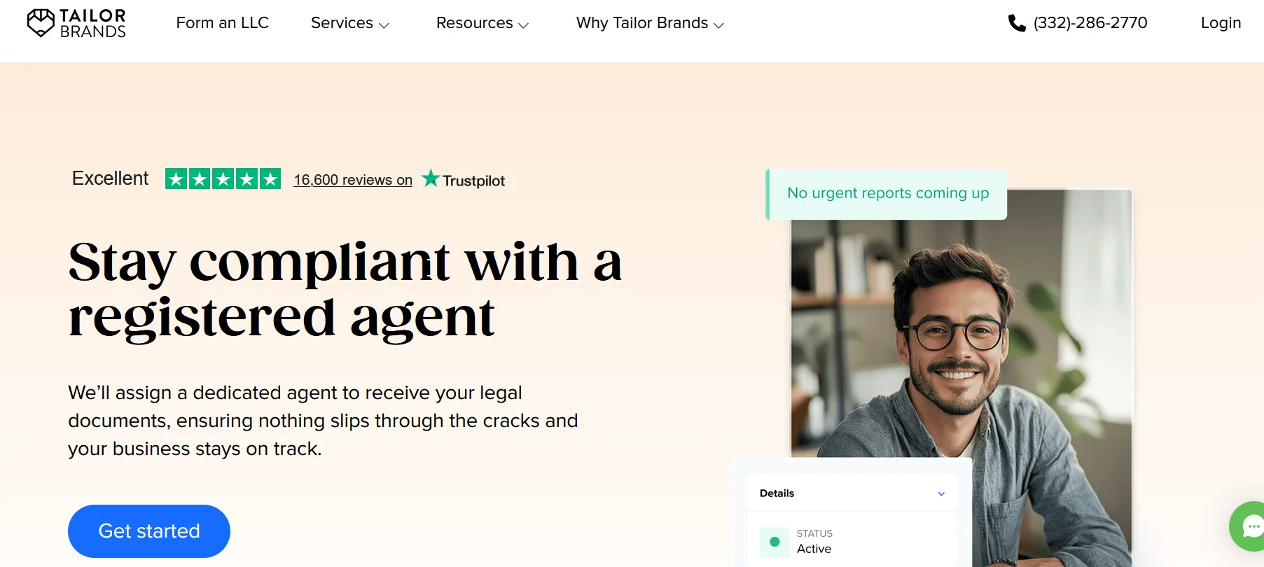 Tailor Brands dashboard showing the brand-focused approach with logo and design tools