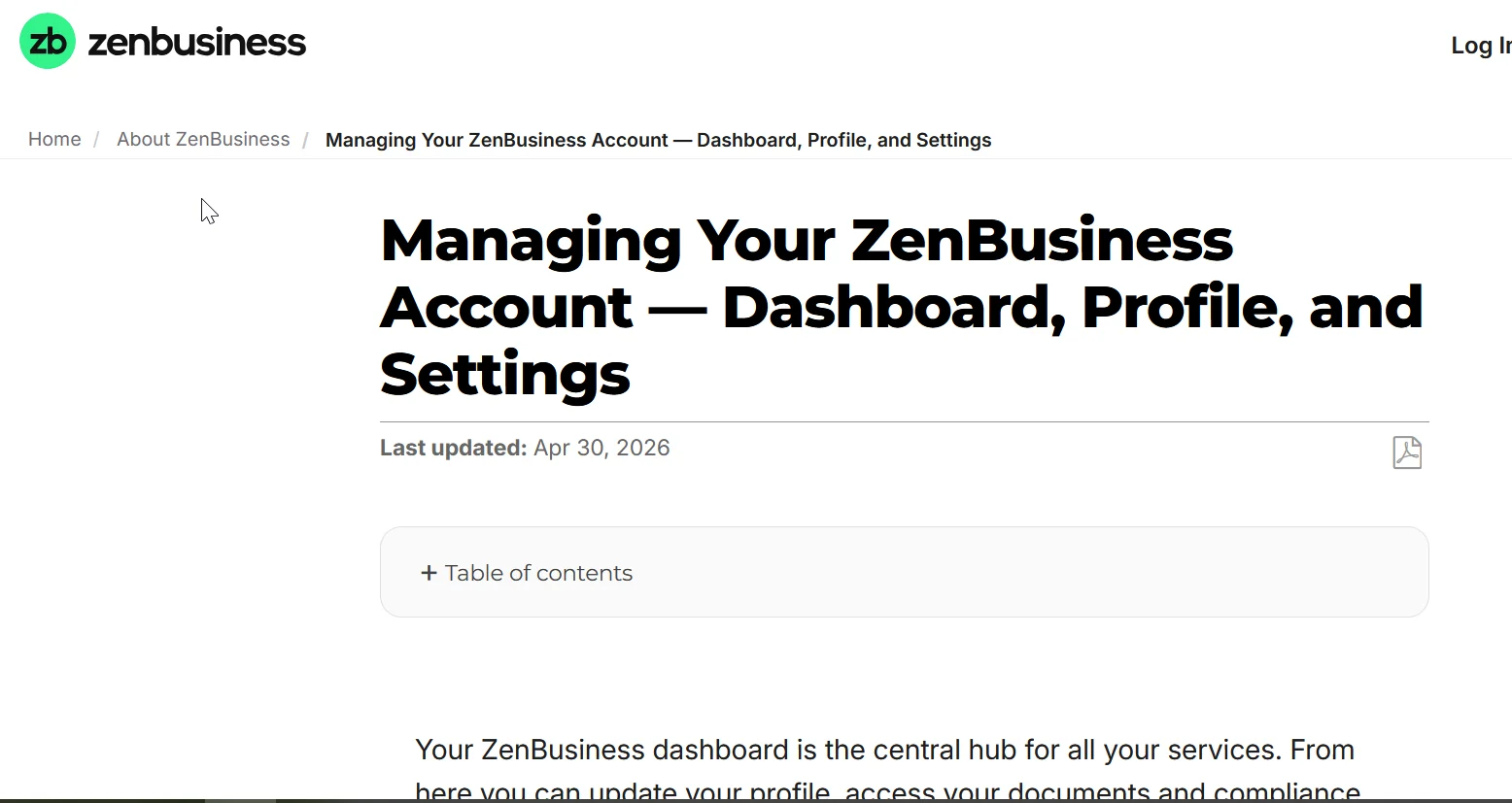 ZenBusiness dashboard showing the all-in-one ecosystem approach